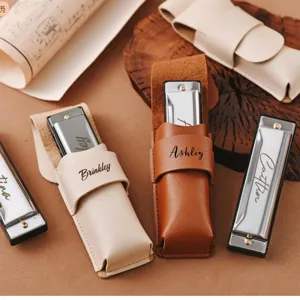 Portable PU Leather Harmonica Case Protective Cover Solid Color Musical Instrument Storage Bag For Harmonica Home Travel Organizer