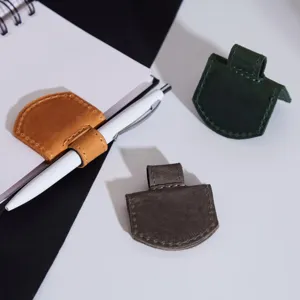 Leather Magnetic Bookmark Pen Holder Multifunctional Fountain Pen Clip Sleeve For Notebook Office School Supplies Gift