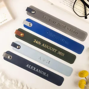 Multi-color PU leather bookmark set with custom laser engraved text, stitched design for reading.