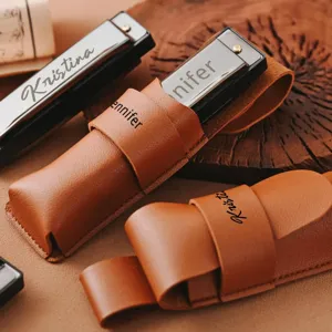 Portable PU leather harmonica pouch custom engraved protective case for single harmonica.