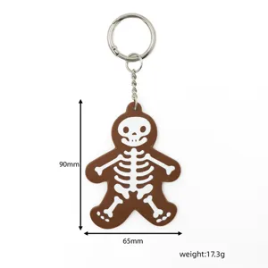 Creatieve Halloween schedel peperkoek man PU lederen sleutelhanger tas hanger 90mm
