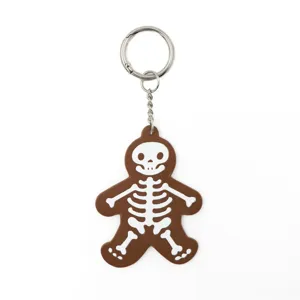 Halloween schedel peperkoek sleutelhanger PU leer leuke tassenhanger metaal ring