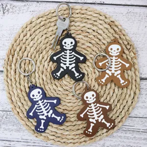 Halloween schedel PU leer sleutelhanger cartoon tas hanger kleurrijke keyring accessoire
