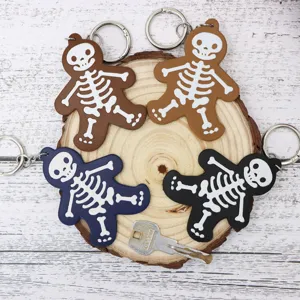 Halloween Skelet PU Leren Sleutelhanger Cartoon Peperkoekmannetje Tashanger Creatieve Feestelijke Decoratie Cadeau Voor Sleutels