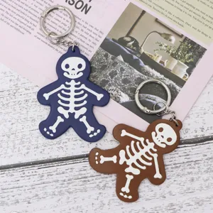 Halloween schedel PU leer sleutelhanger cartoon tas hanger metalen ring accessoire