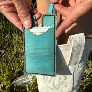 Cartera de cuero turquesa para botas vaqueras tarjetero artesanal para conciertos.