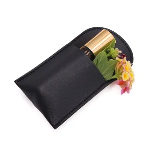 Astuccio in pelle PU nera per oli essenziali, custodia portatile per profumo elegante.