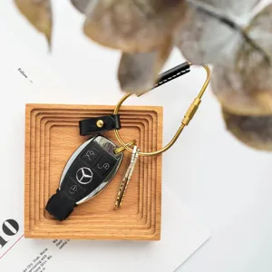 PU leather brass carabiner keychain retro metal key ring holder for car keys vintage style