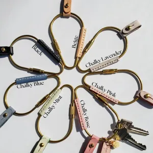 PU Leather Brass Carabiner Keychain Retro Metal Ring Holder Minimalist Key Ring Pendant Car