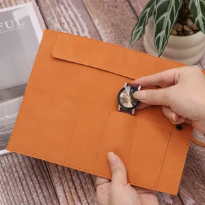 PU leather vintage watch roll bag with multiple slots, portable watch storage organizer for travel.