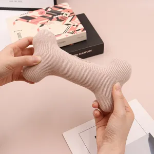 Knitted cotton pet dog toy bone shape detailed view showing soft texture and durable puppy chew.