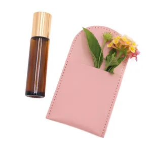 Astuccio in pelle PU per bottiglia di profumo con flacone a rullo, custodia da viaggio.