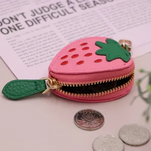 Carino portamonete fragola in pelle PU con zip portafoglio frutta dolce portachiavi borsa