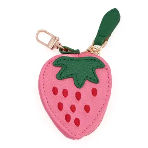 Portamonete carino in pelle PU a forma di fragola con portachiavi, mini ciondolo borsa frutta dolce.