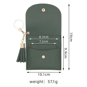 Mini portafoglio in pelle PU verde porta carte con portachiavi con nappa e borsetta
