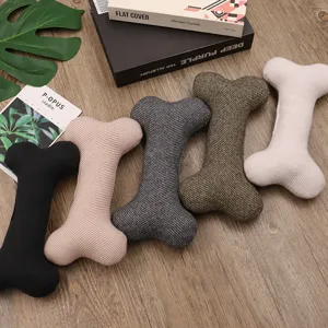 Durable Bone Shaped Pet Dog Squeaky Toy Cotton Wool Blend Herringbone Pattern Chew Toy For Small Medium Dogs Gift