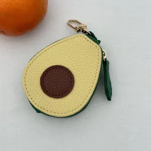 Cute Fruit Shaped PU Leather Mini Coin Purse Avocado Strawberry Apple Lemon Keychain Bag Pendant Earphone Storage Bag