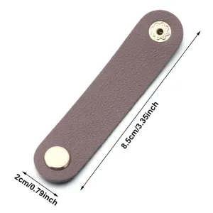 PU leather cable organizer earphone cord winder strap with metal snap buttons 8.5cm