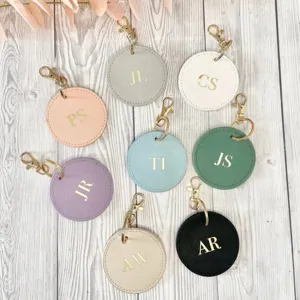 Modern Minimalist Round Faux Leather Keychain Cross Pattern Metal Clasp Decorative Key Ring Tag Hanging Pendant Ornament For Couples Everyday