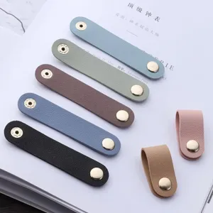 PU leather cable organizer cord winder snap button earphone wire holder multi-color set