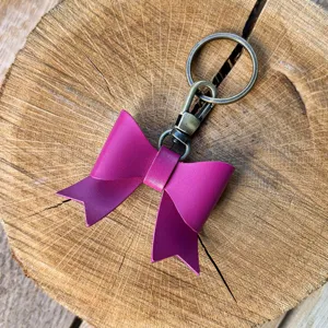 PU leather bow keychain cute bag pendant sweet key ring accessory for women girls handbag decor