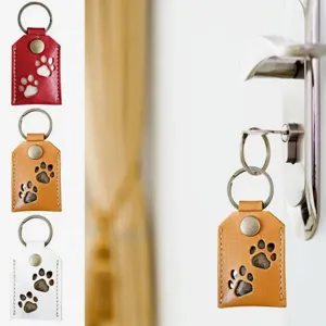Square PU Leather Pet Fur Storage Keychain Pendant Cat Dog Paw Hollow Out Commemorative Hair Bag Keychain Gift For Pet Lovers