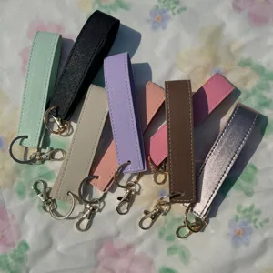 PU leather wristlet keychain strap with gold hardware colorful key ring holder strap