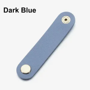 PU leather cable organizer strap dark blue portable earphone cord winder desktop wire management.