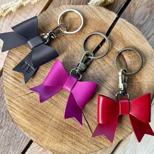 PU leather bow keychain bag pendant sweet bow styling accessory creative key ring detail view
