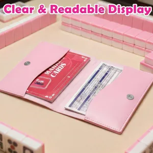 PU leather mahjong card storage bag detail showing magnetic snap closure and card slots.
