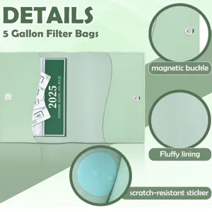 Green PU leather Mahjong card storage bag protector with magnetic buckle and fluffy lining.