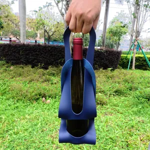 Outdoor PU leather wine bottle bag carrier holder for hiking camping cycling travel use