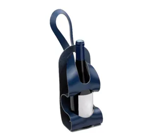 Outdoor portable blue PU leather wine bottle carrier bag with handle for wine and champagne.