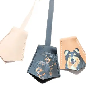 Handcrafted leather dog luggage tag custom pet bag charm cute puppy keychain accessory