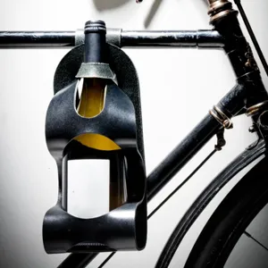 Outdoor bicycle wine bottle holder bag detail, black PU leather hanging carrier strap.