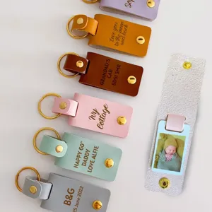 PU Leather Photo Keychain Sublimation Blank Keyring For Father's Day Gift Foldable Picture Frame Key Chain Accessory