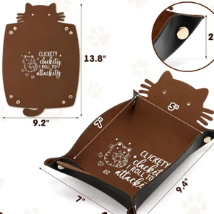 Cat dice tray folding leather dice rolling tray with cute cat design for tabletop games