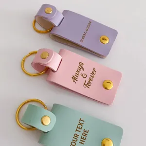 PU leather custom keychains in pastel colors with metal rings and snap buttons for daily gifts.