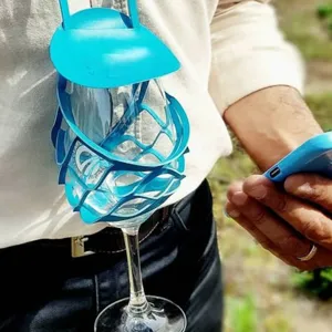Supporto per collana di calice di vino vivavoce, cinghia per tazza in pelle PU blu per feste.