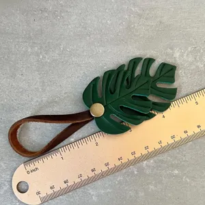 Green leather monstera leaf keychain bag charm bohemian style vintage car key ring pendant