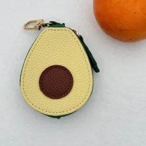 Cute avocado shape PU leather coin purse with keychain hook, mini portable wallet for daily use.