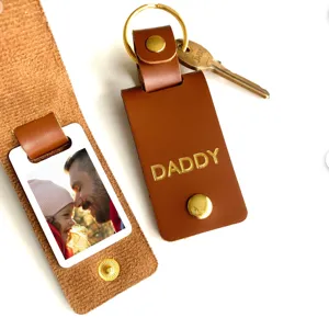 Custom PU leather photo keychain with frame, a perfect Father's Day gift for dad and family.