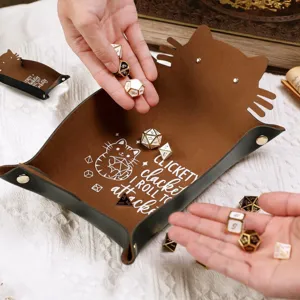 Cute cat leather dice tray folding tabletop gaming dice storage box portable dice rolling mat.