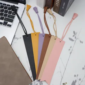 PU leather tassel bookmark detailed view, multi-color sleek bookmarks for reading.