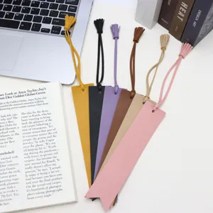 Colorful PU leather bookmarks with tassels, portable page markers for student notebooks and reading.