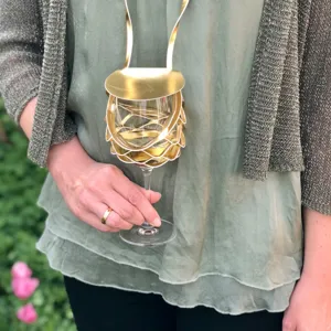Collana porta bicchiere da vino in pelle PU dorata per feste all'aperto e giardini.