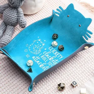 Cute cat folding dice tray PU leather portable storage box for tabletop gaming accessories