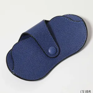 Portable blue PU leather glasses case with snap button closure for sunglasses and travel use.