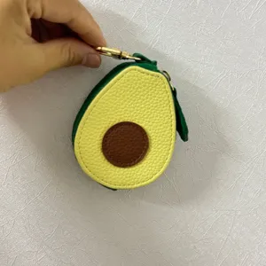 Cute avocado shaped PU leather coin purse detail, portable keychain pouch and earphone bag.