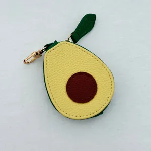Cute avocado PU leather coin purse featuring gold keychain for daily small item storage.